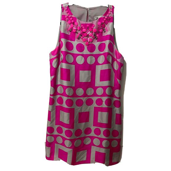 Milly of NY Color Block Geometric Fushia Pink Gray Sequins Mesh Silk Sz 8 Dress - Picture 1 of 7